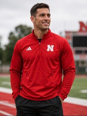 Adidas Mens Scarlet Nebraska Half Zip Aeroready Pullover Jacket Size Large EUC